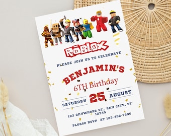 Roblox Invitation, Roblox Invite, Game Party, Roblox Boys Birthday Invitation Template, Game Birthday, Kids Roblox, Editable Template, Canva