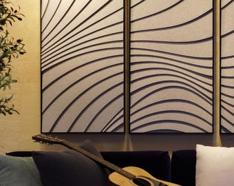 Conjunto de paneles acústicos Wave (arenisca): Arte mural fonoabsorbente