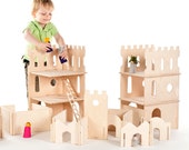 Castle Play Set with Castle Towers & Modular Building Walls // Wooden Montessori Inspired DIY Toy for A Future Architect // Natural Kids Toy