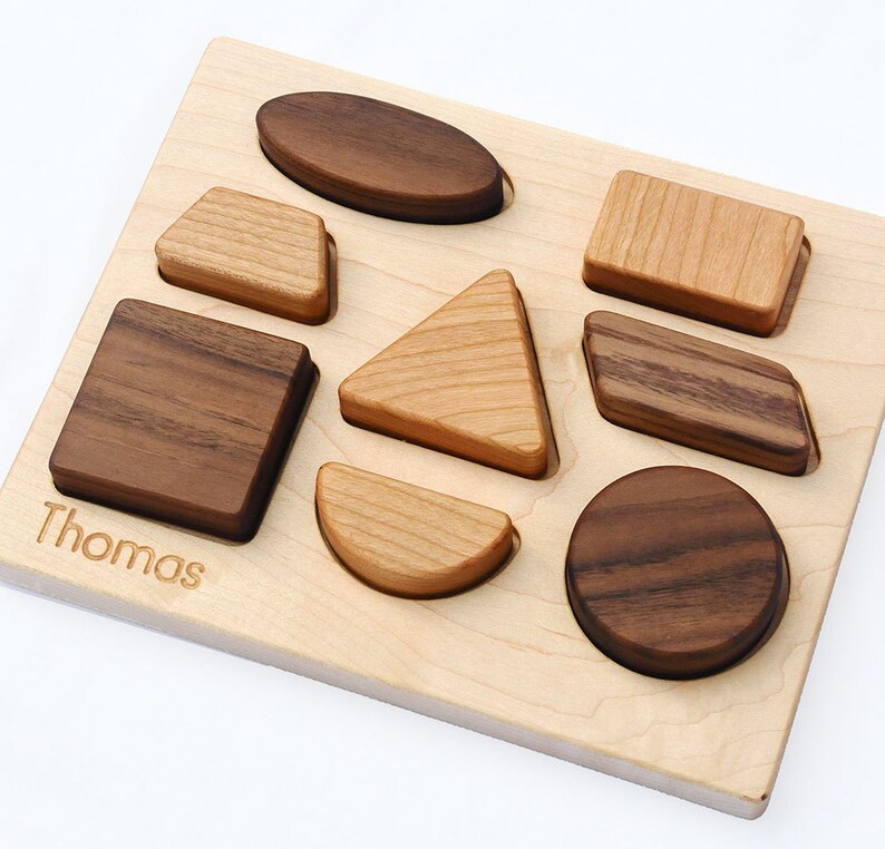 Wood Puzzle Personalized Natural Wood Baby Deluxe Shapes Toy Etsy