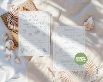 The Summer I Turned Pretty Married Bachelorette Invitation & Drink Menu, TSITP Editable Canva Template, Beach Printable Party Set