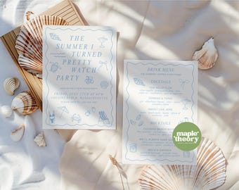 TSITP Watch Party Invitation & Drink Menu, The Summer I Turned Pretty Canva Template, Blue Coastal Cousins Beach Printable Set