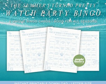 Bingo imprimible para la fiesta de observación "El verano en que me puse guapa" / Tarjetas de bingo de Cousins Beach para TSITP, descarga digital para la noche de juegos