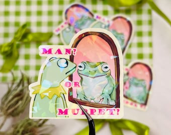 Kermit the Frog Sticker 2x2" in.- “Man or Mυppet?”