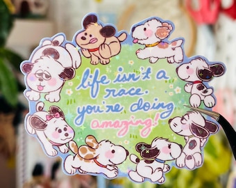 Snoopy & Siblings Sticker 2.5x3"in. - “Life isn’t a race you’re doing amazing!” | Peanuts - Daisy Hill Puppy Farm