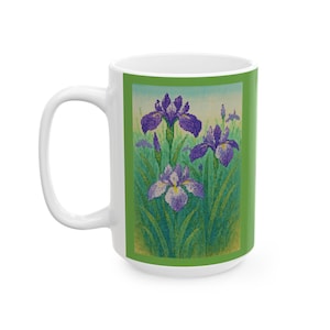 Elegant Iris Flower Ceramic Mug for Nature Lovers, Gift for Gardeners, Tea and Coffee Lover, Floral Decor