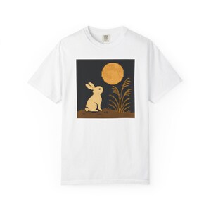 Lunar Bunny T-shirt, Moon Gazing Rabbit Top, Celestial Graphic Tee for Rabbit Enthusiasts