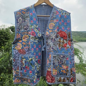 Handmade Cotton Quilted Vest: Bohemian Patchwork Sleeveless Jacket