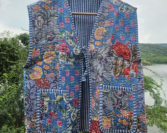 パッチワークキルティングベスト：ハンドメイドインドコットン