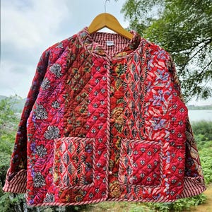 Handmade Patchwork Cotton Kantha Jacket: Reversible Boho Coat