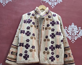 Handmade Suzani Velvet Embroidered Jacket: Reversible Boho Coat