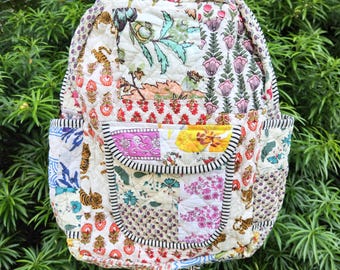 Patchwork Cotton Quilted Backpack: Bohemian Hippie Style Bag