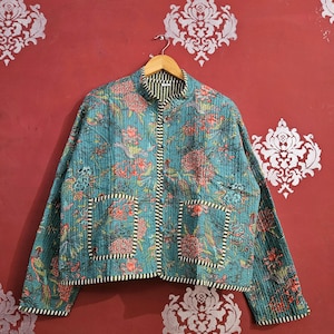Handmade Indian Cotton Quilted Jacket: Bohemian Patchwork Coat