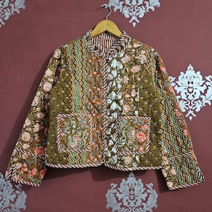 Handmade Block Print Quilted Jacket: Boho Patchwork Cotton Coat