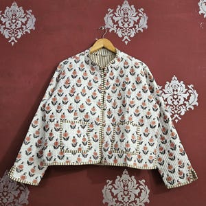 Block Printed Cotton Quilted Jacket: Handmade Boho Festival Coat
