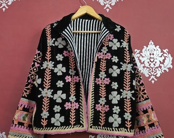 Floral Samt Stickerei Jacke: Handgemachte Susani Boho Mantel