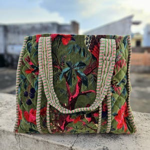 Handmade Kantha Quilted Tote Bag: Reversible Velvet & Cotton Shopper
