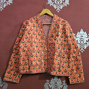 Floral Block Print Cotton Quilted Jacket: Handmade Bohemian Coat