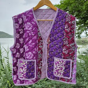 Handmade Cotton Patchwork Quilted Vest: Boho Sleeveless Jacket