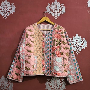 Handmade Cotton Patchwork Quilted Jacket: Indian Boho Style