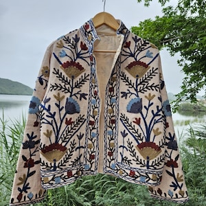 Handmade Suzani Embroidery Jacket: Indian Boho Festival Coat