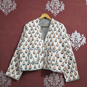 Block Printed Cotton Quilted Kimono Jacket: Bohemian Patchwork Coat