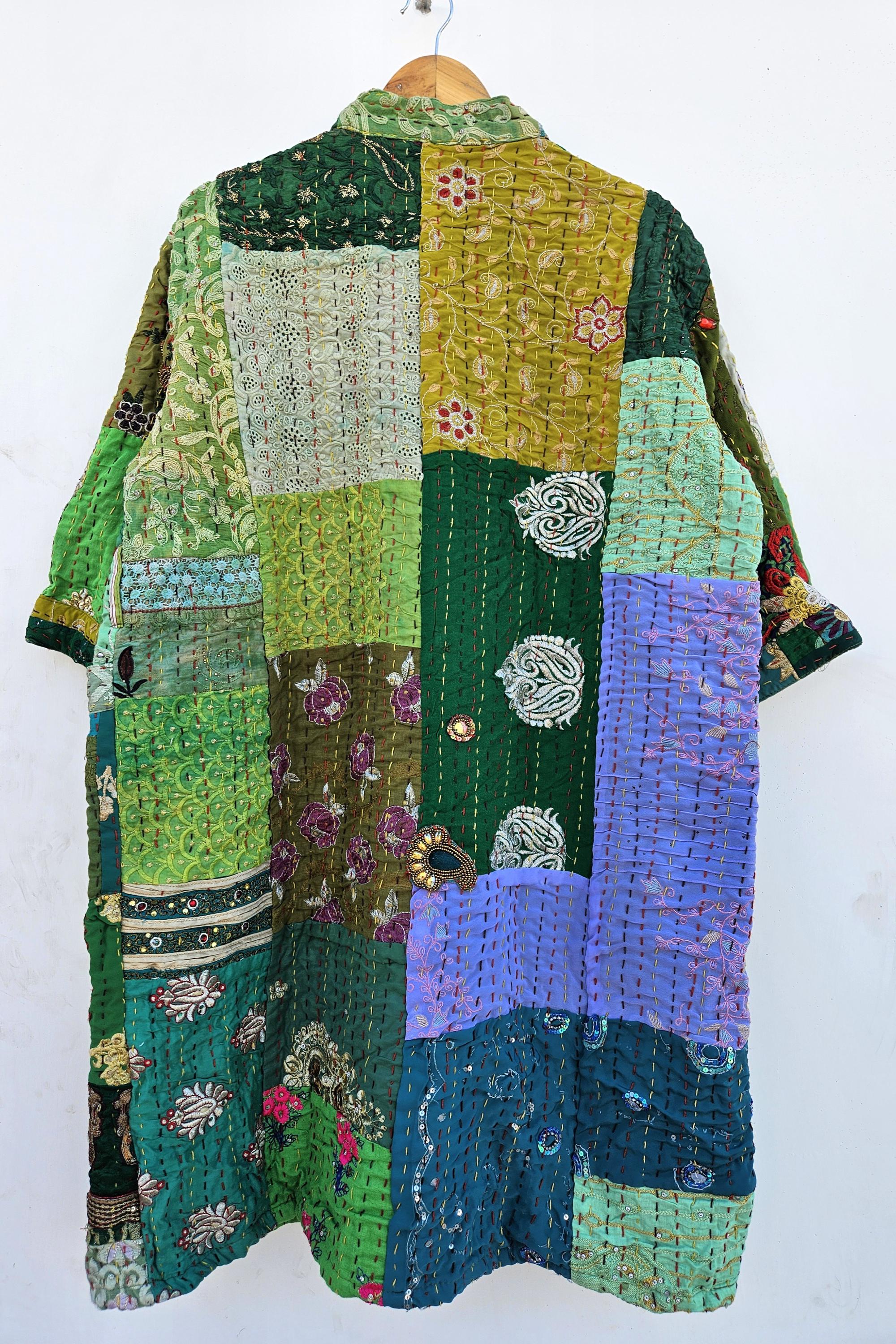 Kantha Robe Patchwork Kantha Kimono Robe, Quilted Cotton Coat, Vintage Style - Etsy