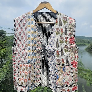 Handmade Cotton Quilted Vest: Bohemian Patchwork Sleeveless Jacket