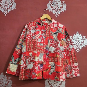 Handmade Cotton Quilted Patchwork Jacket: Boho Floral Kantha Kimono