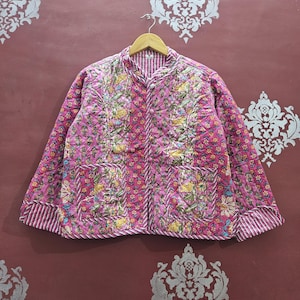 Handmade Cotton Quilted Jacket: Vintage Floral Boho Patchwork