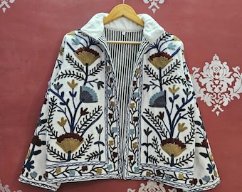 Floral Velvet Embroidery Suzani Jacket: Bohemian Reversible Coat