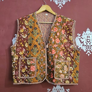 Handmade Block Printed Cotton Vest: Burfi Quilted Sleeveless Jacket