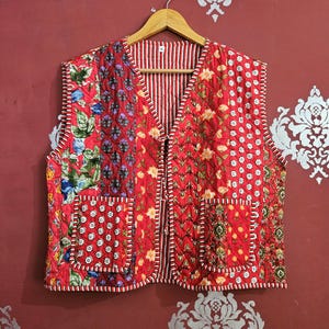 Handmade Cotton Quilted Vest: Bohemian Patchwork Sleeveless Jacket