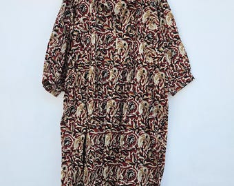 Hand Block Printed Cotton Gauze Midi Dress, Boho Floral Bohemian Wear