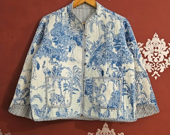 Handmade Floral Quilted Jacket: Block Print Cotton Patchwork