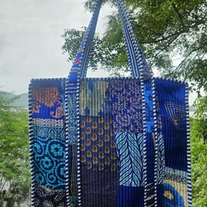 Kantha Patchwork Tote Bag: Upcycled Cotton, Bohemian Shoulder Bag