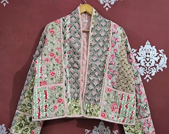 Handmade Patchwork Cotton Quilted Jacket: Bohemian Style Vintage Coat