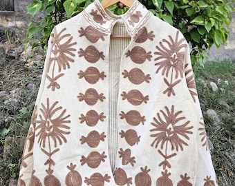 Handmade Indian Suzani Embroidery Jacket, Boho Velvet Coat