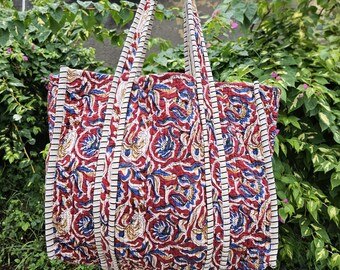 Handmade Cotton Block Print Tote Bag: Boho Paisley Shopper