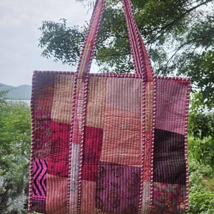 Kantha Patchwork Tote Bag: Upcycled Cotton Quilted Shoulder Bag
