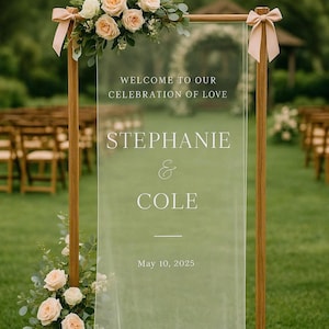 Elegant Sheer Welcome Wedding Sign, Custom Fabric Banner for Ceremony & Reception Decor