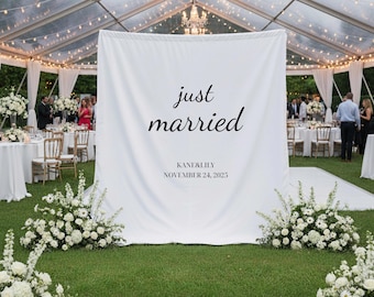 Banner de boda personalizado: Fondo de tela personalizado, letrero "Recién casados"