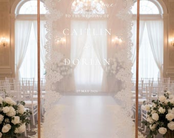 Letrero de bienvenida para boda de lino transparente con encaje: decoración bohemia moderna