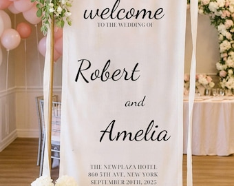 Letrero de bienvenida de lino personalizado para boda: Decoración bohemia personalizada