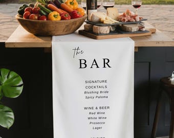 Minimalist Fabric Wedding Bar Sign: Signature Cocktails Menu
