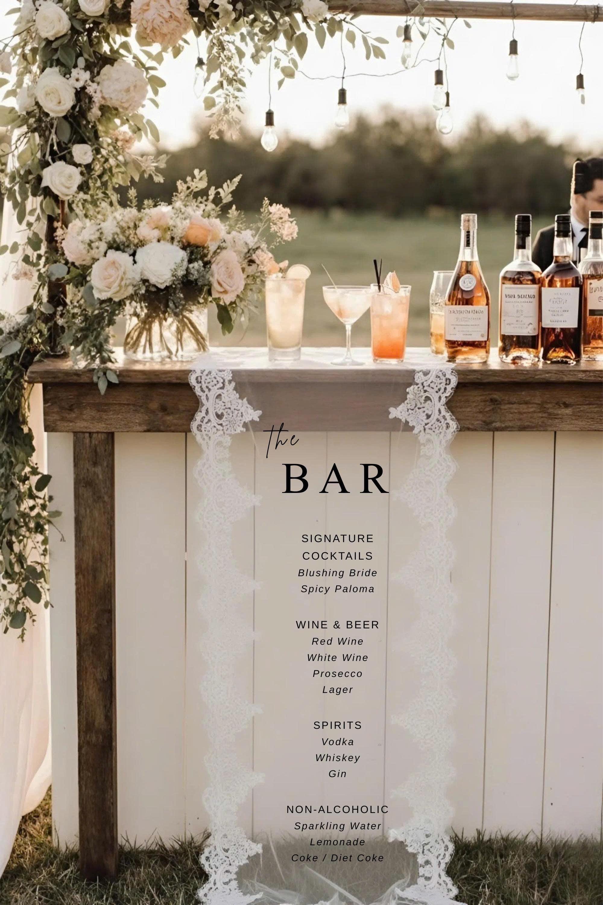Lace Sheer Wedding Bar Sign: Elegant Cocktail Menu Banner,bar03 - Etsy