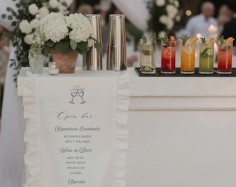 Lace Linen Wedding Bar Sign: Elegant Cocktail Menu Banner