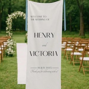 Custom Linen Wedding Sign: Personalized Fabric Wedding Banner