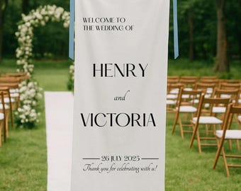 Custom Linen Wedding Sign: Personalized Fabric Wedding Banner