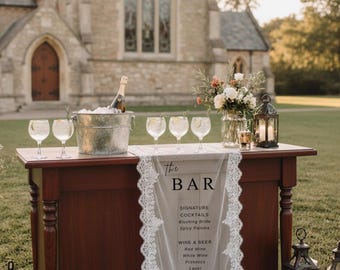 Lace Sheer Wedding Bar Sign: Elegant Cocktail Menu Banner